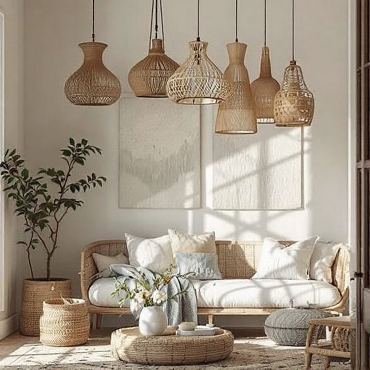 Natural core rattan pendant light with a classic design