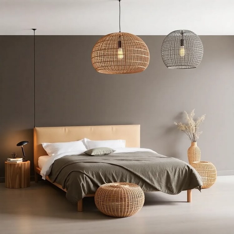 Design and aesthetics bedroom rattan pendant light