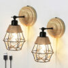 rattan farmhouse cordless wall light sconce