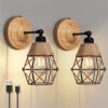 rattan farmhouse cordless wall sconce