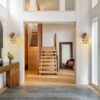 rattan farmhouse cordless wall sconce for 2 sides of stairs