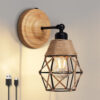 rattan farmhouse cordless wall sconce light