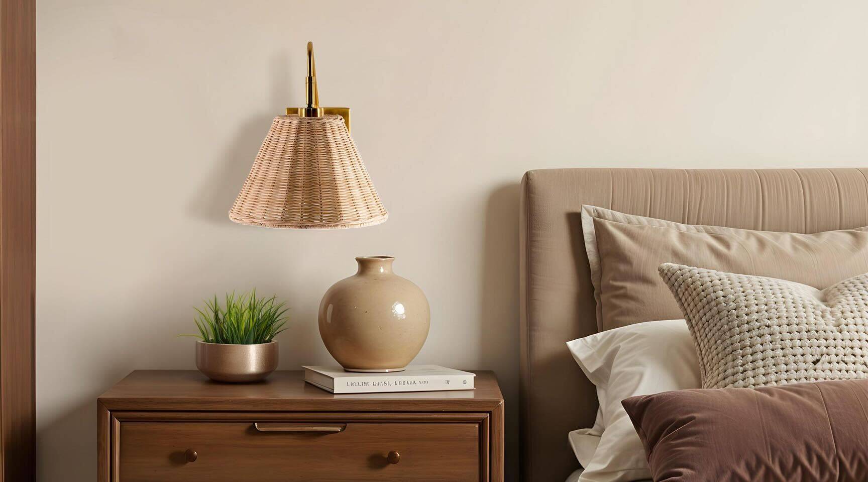 rattan wall sconce for bed